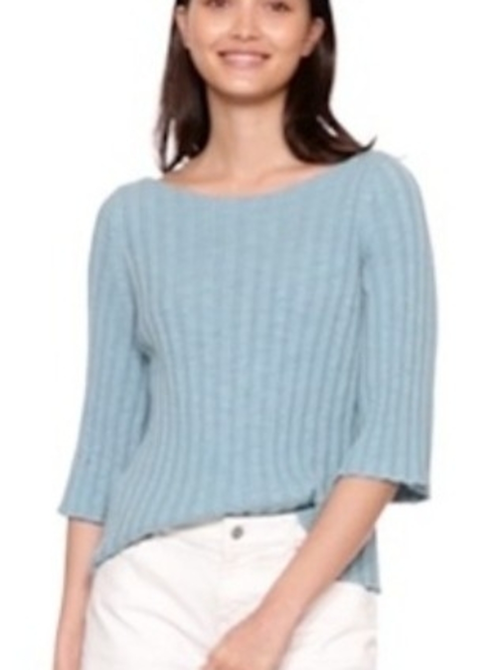 GAP Aquamarine Ribbed Boatneck Sweater with Fluted Elbow Length Sleeve XS